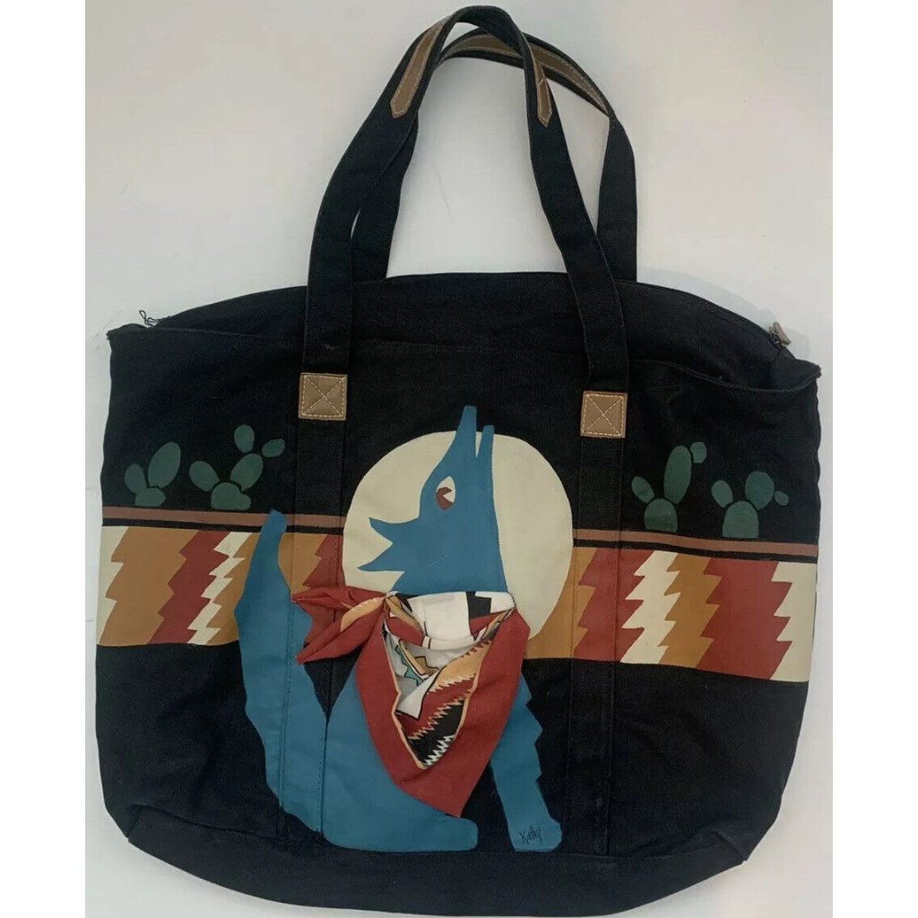 Greatland 100% Cotton Large Canvas Shoulder Tote Bag Southwestern Wolf Print